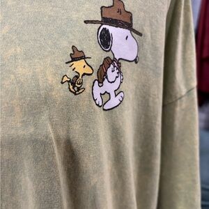 Peanuts Short Sleeve Tee in Olive Green with Snoopy & Woodstock Graphic